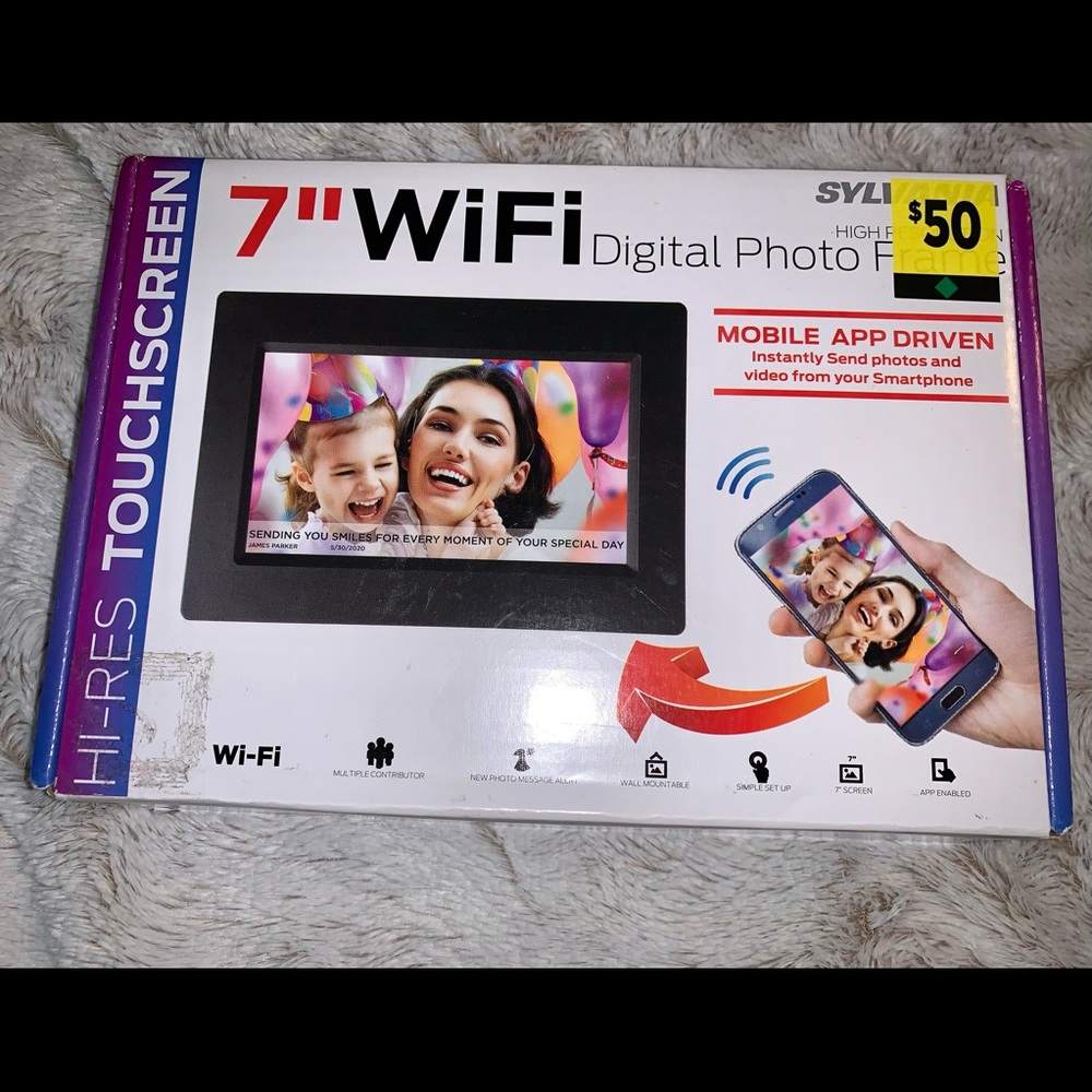 Sylvania 7'' WIFi DIGITAL PHOTO FRAME.Hi-Rise Touchscreen,Mobile App Driven*NEW*